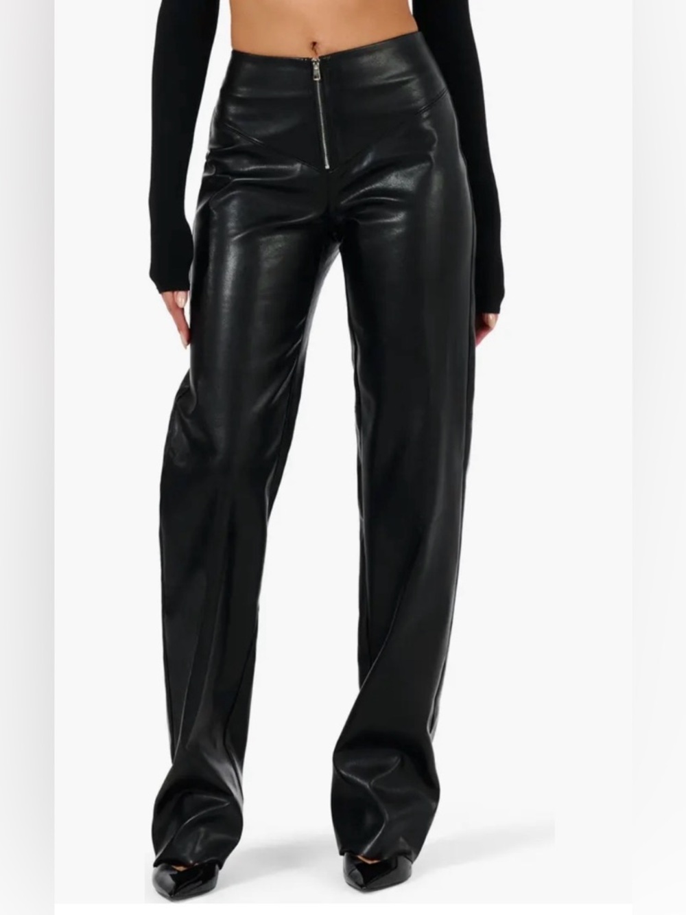 naked wardrobe Black Wide Leg Faux Leather Pants